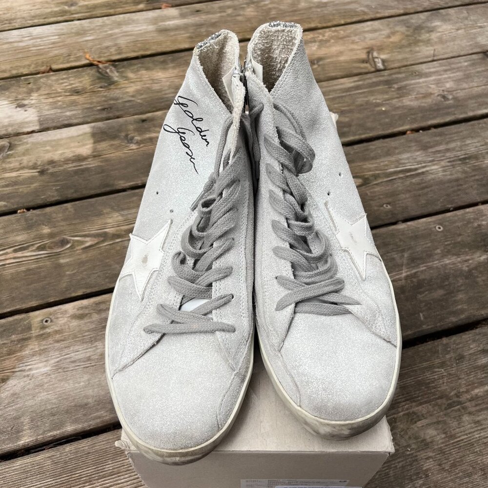 Golden Goose Francy Classic Sneakers Silver White Glitter Star – Size 40